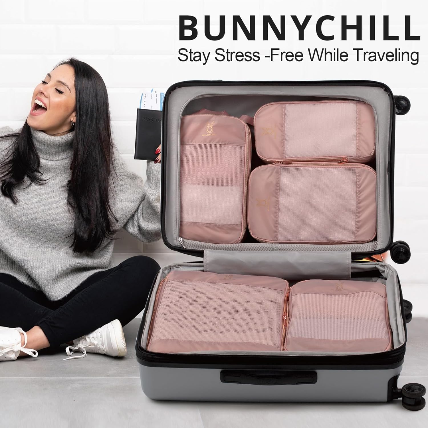 Expandable Compression Packing Cubes for Suitcases,6 Set Lightweight Compressible Travel Packing Organizer for Carry on Suitcase,Organizer Bags Set as Travel Essentials for Women - Image 2