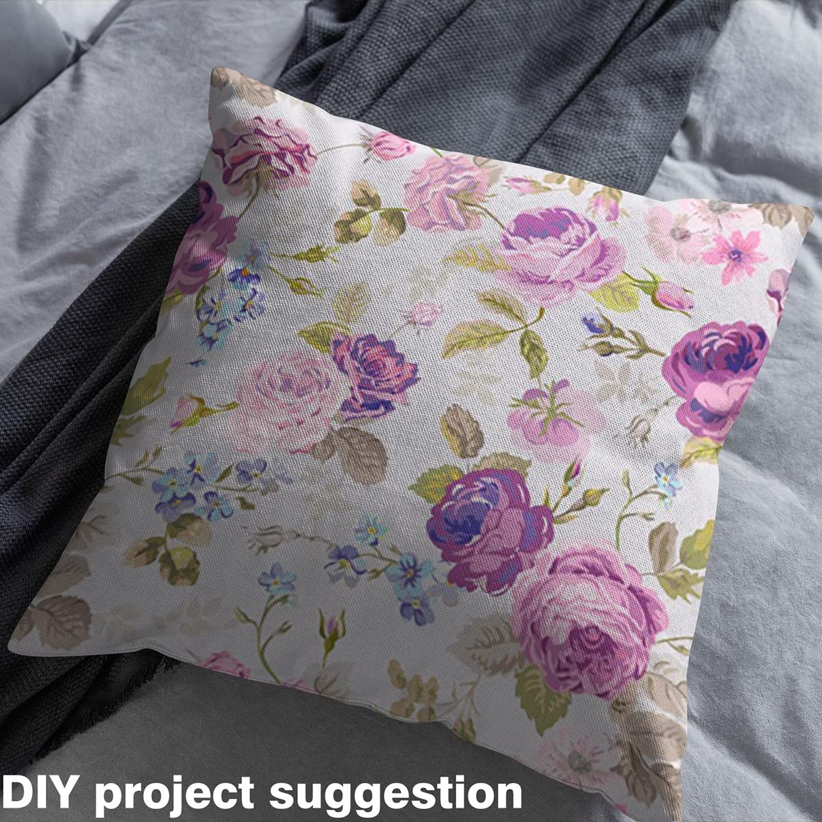 Tkanina w stylu retro Rose by The Yard, romantyczna botaniczna tkanina kwiatowa na krzesła, naturalna tkanina z liśćmi kwiatu do projektów DIY i domu, 10 metrów, dł. 920 x 150 cm, fioletowa