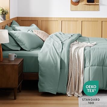 Bedsure Sage Green Comforter Set Queen - 7 Pieces Solid Bed in a Bag, Queen Bed Set with Comforter, Sheets, Pillowcases & Shams