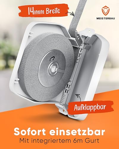 MEISTERBAU - Enrouleur de sangle de volet roulant en saillie 14 mm [Fabriqué en Allemagne] – Enrouleur de volet roulant rabattable avec sangle de volet roulant intégrée de 6 m 14 mm – Enrouleur de - 2