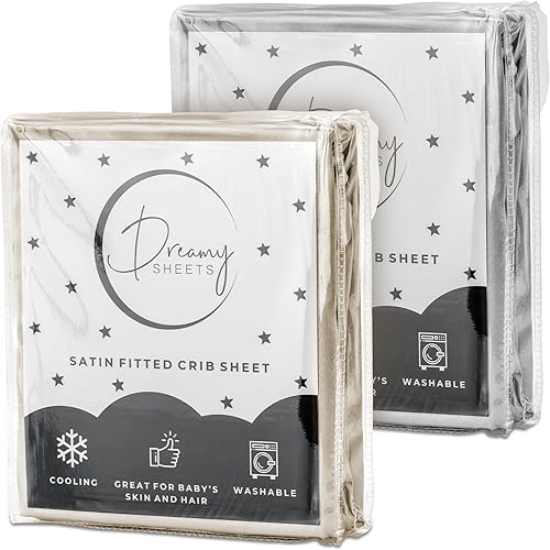 Paquete de sábanas de colchón para cuna de bebé, colección sedosa para dulces sueños, sábanas de satén de tamaño estándar en gris y beige, juego de