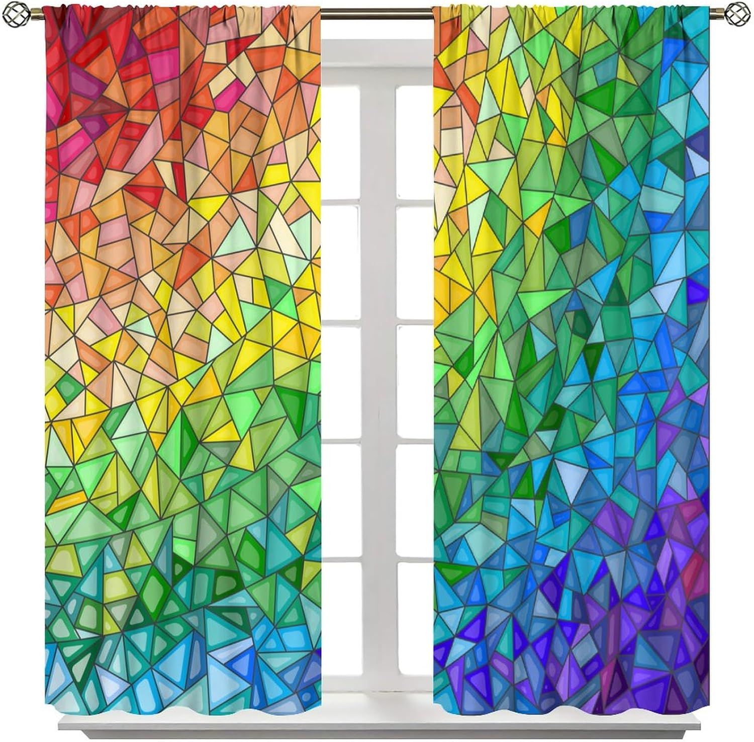 Abstract Window Curtains,Fractal Diamond Pattern in Stained Glass Style Blackout Rod Pocket Window Drapes for Living Room Bedroom Set 2 Panels,42x63 Inches
