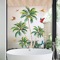 Vista 1 de wondever Tropical Window Clings Palm Tree Birds Glass Sticker Decal Anti Collision Double-Side Static Window Decals for Home Office Glass