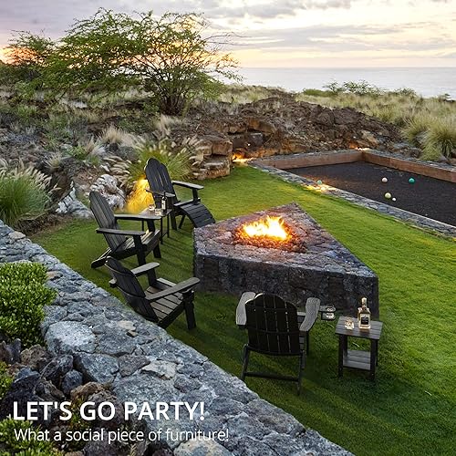 Miniatura 6 de LUE BONA Juego de 6 sillas plegables Adirondack Adirondack de polietileno negro resistentes a la intemperie modernas sillas de patio Adirondack de