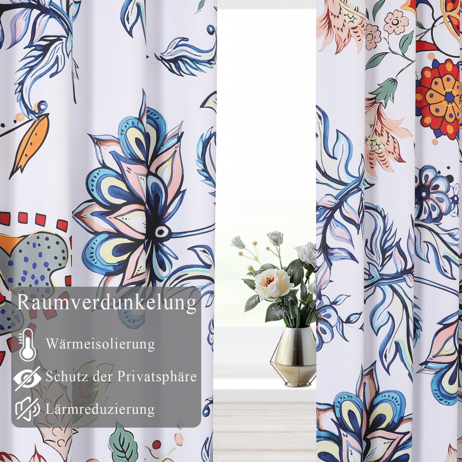 Rideaux occultants fleuris, rideaux imprimés multicolores insonorisants avec œillets pour salon H 274 x L 132 cm