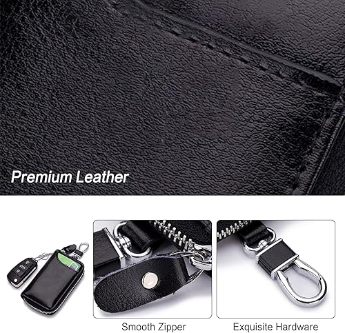 Miniatura 5 de PORRASSO Funda de cuero genuino para llaves de coche, bolsa para llaves, portatarjetas portátil, Marrón