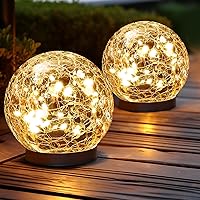JKIMK Solar Globe Lights Outdoor Waterproof - Cracked Glass Solar Balls for Garden, Patio, Yard & Backyard Decor (GUO-XBQ-5-5-5, 5-Pack)
