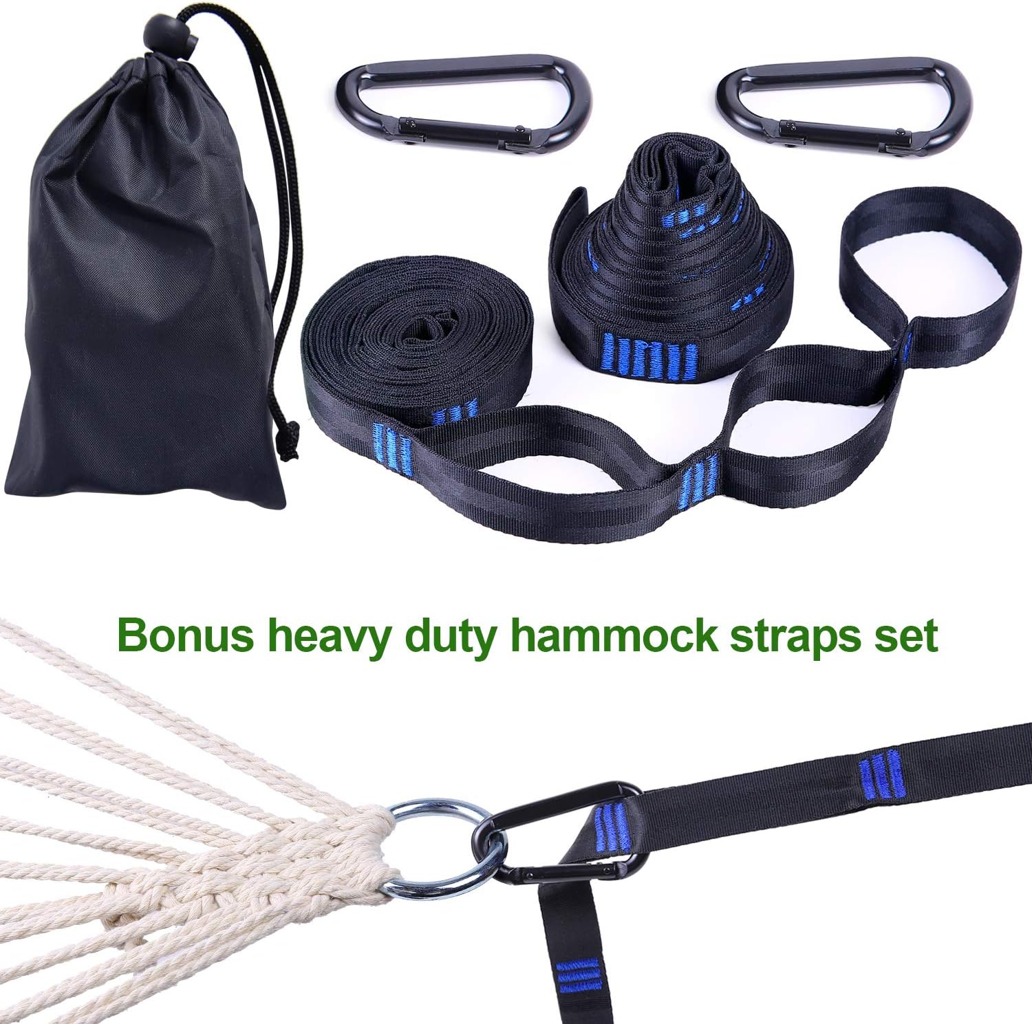 Double Hammock Swing with Tree Straps, Ohuhu Folding Bamboo Curved-Bar Hammocks with Carrying Bag, Outside Colorful 2 Person Portable Hanging Hammocks for Patio Backyard Camping Indoor Outdoor
