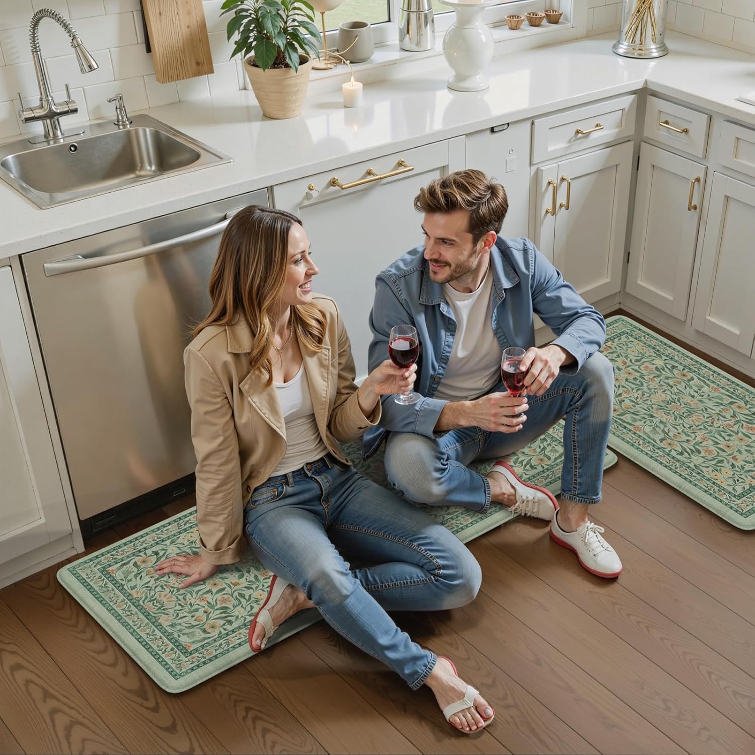 KIMODE Anti Fatigue Mats for Kitchen Floor, 17.3"x29"+17.3"x47" Farmhouse Kitchen Rugs Sets of 2, Cushioned Kitchen Mats for Floor Non Slip, Padded Standing Desk Mat for Sink Laundry Desk Green - Image 9