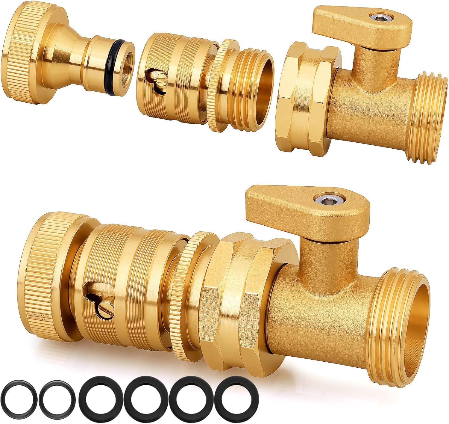 Garden Hose Quick Connect with Shutoff Valve Kit,Brass 3/4"Water Hose Fittings Quick Connect/Disconnect Set with Locking Shutoff Valve Leak-Proof Connectors for Nozzles and Sprinklers-2Pack