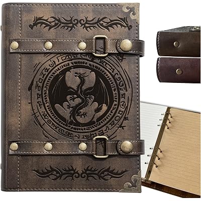 DUROTAN DND Notebook Journal Refillable Leather A5 Binder 400 Pages For Dungeons and Dragons Gifts D&D Accessories for dm players Men&Women(3-Khaki-Dragon Totem)