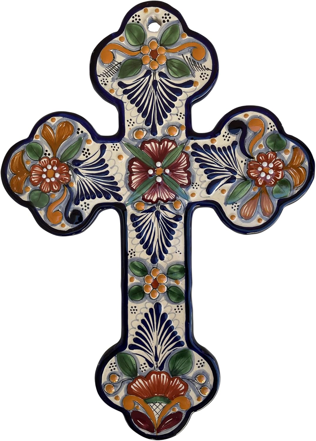 Fine Crafts Imports TalaMex Tecali Handmade Large-Size Multicolor Mexican Talavera Ceramic Cross