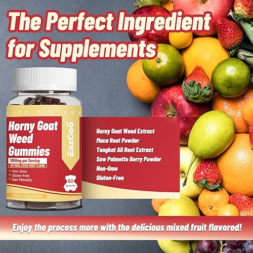 Miniatura 5 de Horny Goat Weed Gummies para hombres y mujeres, suplemento de hierba de cabra cachonda con maca, Tongkat Ali, Saw Palmetto, 60 unidades