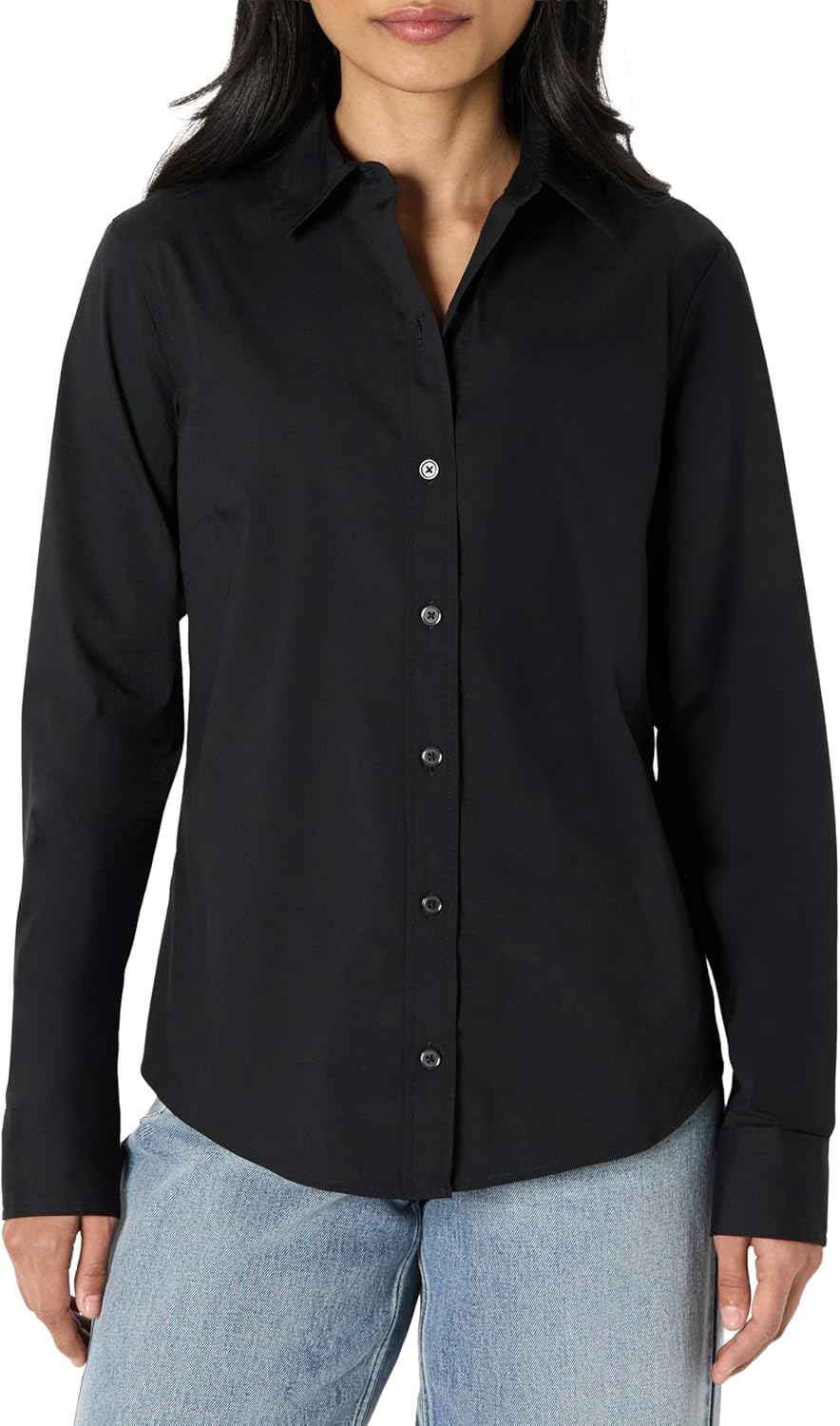 Amazon Essentials Women's Regular-Fit Stretch Poplin Button-Up Dress Shirt