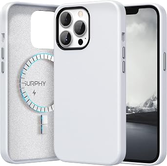 SURPHY Compatible with iPhone 13 Pro Max Case, Premium Faux Leather Phone Case with Metallic Buttons & Microfiber Lining for 13 Pro Max 6.7 inch 2021 Cool White