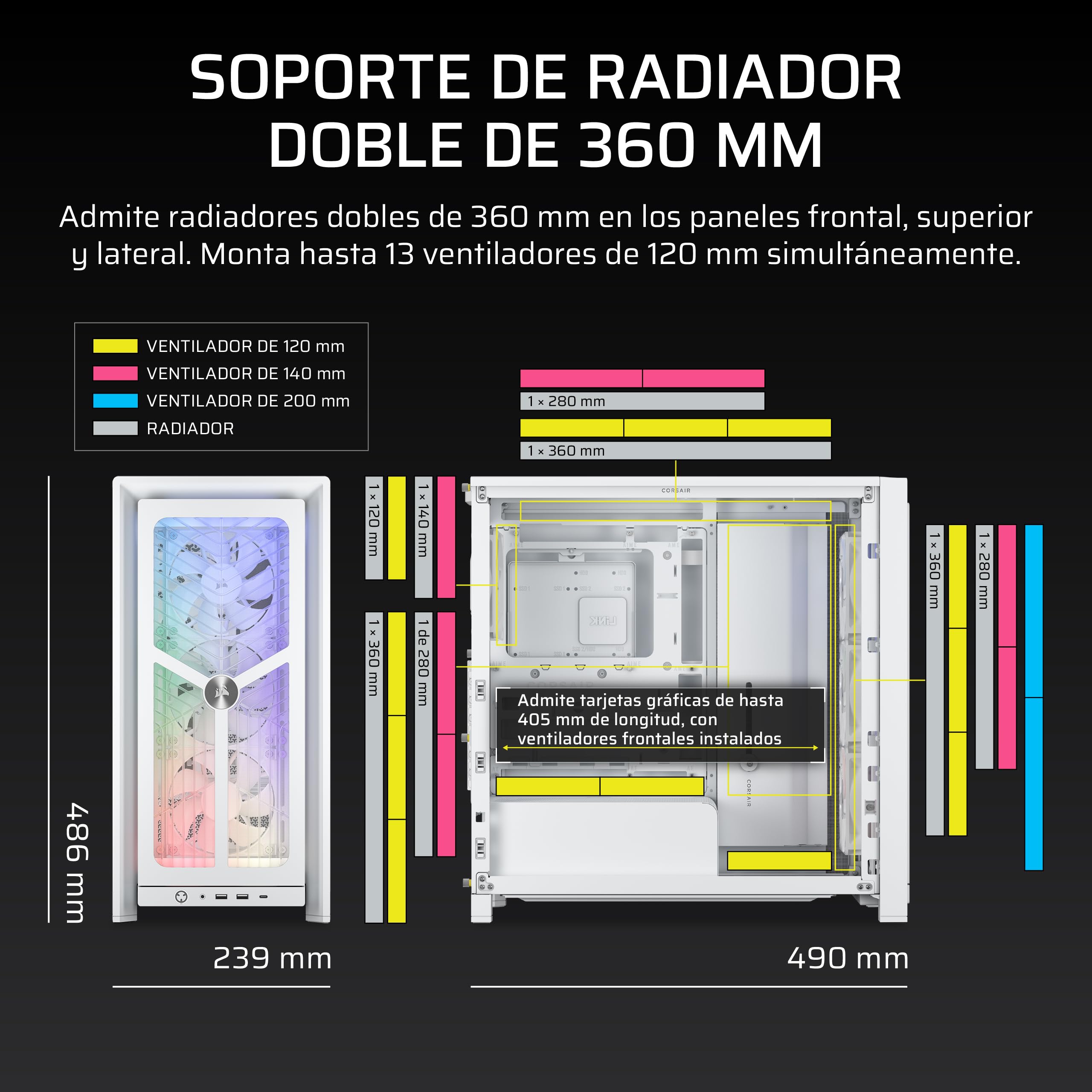 CORSAIR Frame 4000X RS Chasis para PC Modular ATX Semitorre – Blanco | Panel Frontal RGB, 4 Ventiladores RS120 PWM Incluidos, Sistema de Montaje InfiniRail, Brazo Anticaída GPU