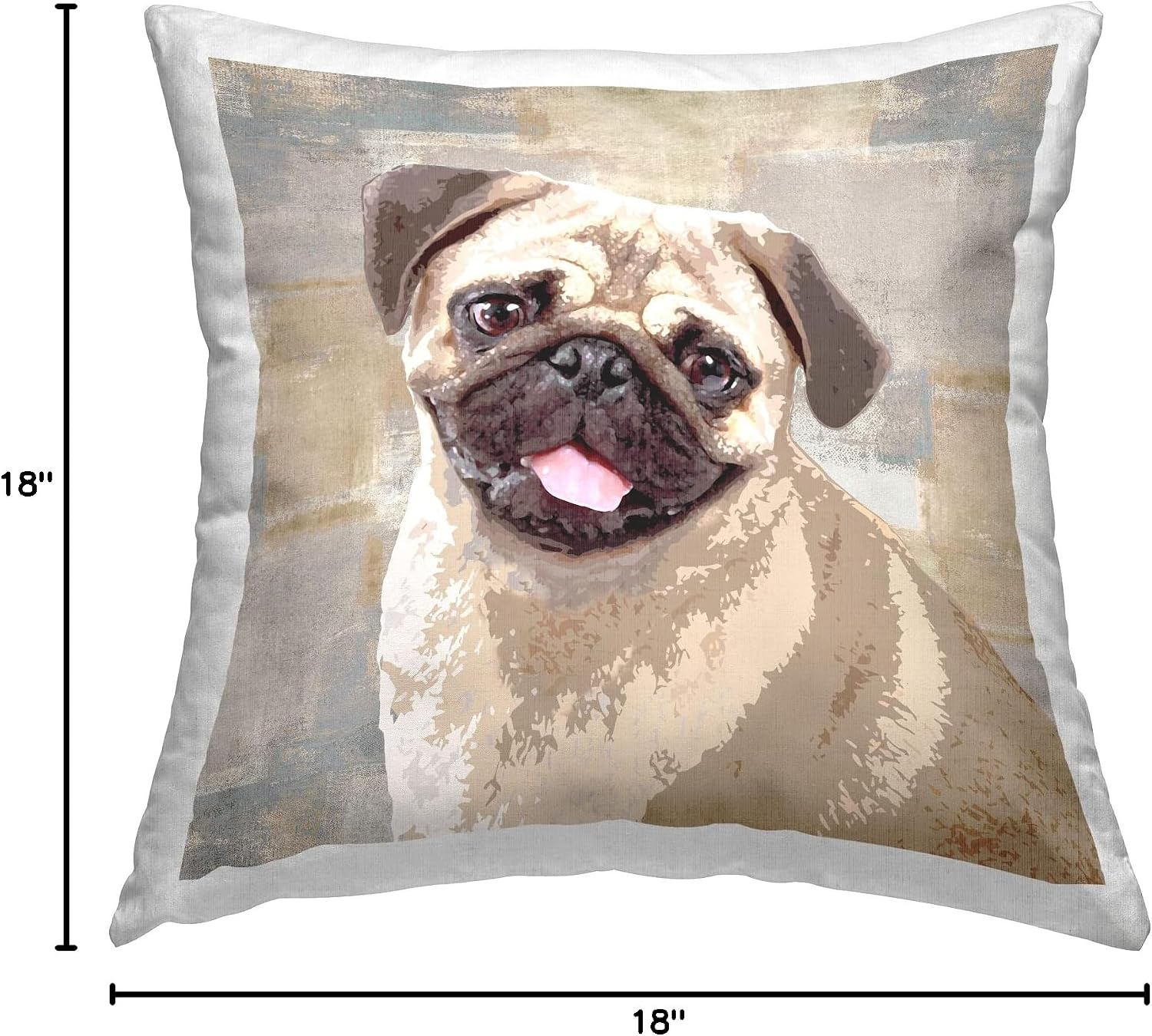 Stupell Industries Happy Pug Dog Beige Grey Patchwork Pattern Design by Keri Rodgers Pillow, 18 x 18