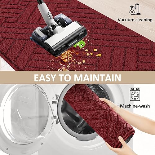 Miniatura 6 de JEEDOVIA Alfombras y tapetes de cocina para piso, alfombra roja de camino de cocina de 20 x 59 pulgadas, lavable, antideslizante, absorbente,