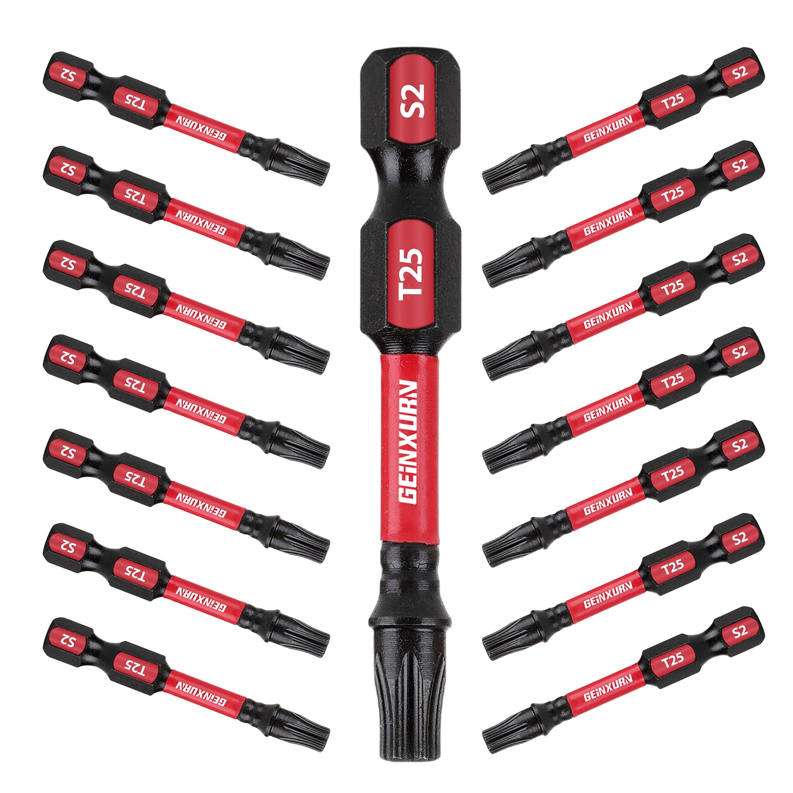 GEINXURN Juego de 15 puntas de destornillador T25 de acero de aleación S2 T25 de 2 pulgadas