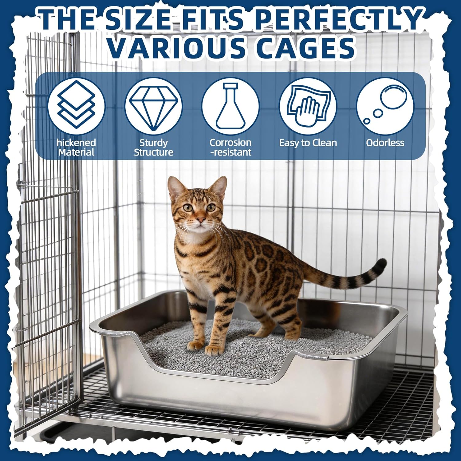 FHTONGE Low Entry Stainless Steel Cat Litter Box, Splash-Proof Hight Wall Metal Kitty Litter Box Kitten Toilet for Senior Arthritis Spay Injured Cats, 19.7X 13.8 in