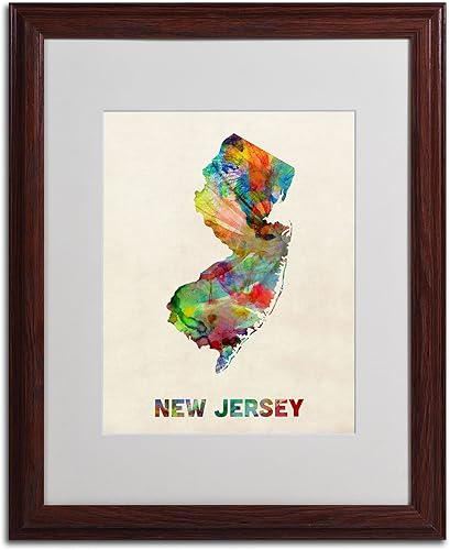 Miniatura 2 de Mapa de Nueva Jersey enmarcada enmarcada por Michael Tompsett en marco de madera, 16 x 20 pulgadas