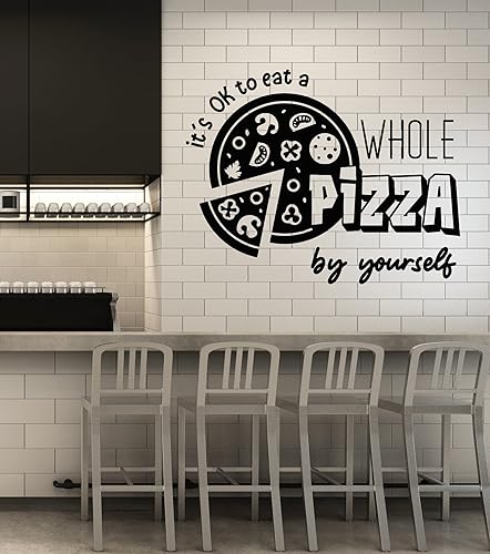 Vinilo adhesivo para pared, diseño de comer, pizza entera por ti mismo, Fanny Quote Pizzeria, decoración grande (g7898), color negro