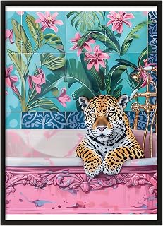 Zestia Siyah Çerçeveli Tablo, Leopar, Çiçekli Duvar Kağıdı, Dijital Sanat Poster No: 106548 30 x 40