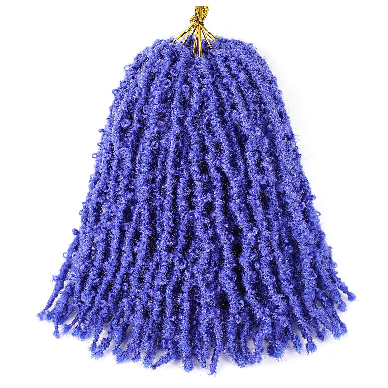 GUOHUI Super Light Butterfly Locs Crochet Hair 12 Inch 6 Packs Pre-Looped Soft Distressed Faux Locs Braids for Women Kids (12 Inch,BLUE#)