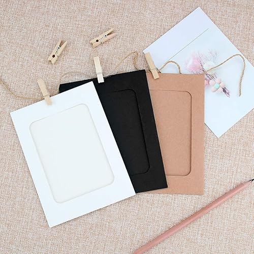 Miniatura 4 de BetterJonny 30 marcos de fotos de papel, 4 x 6 pulgadas, marco de fotos de papel kraft para fiesta en casa, oficina, con mini clips de madera y