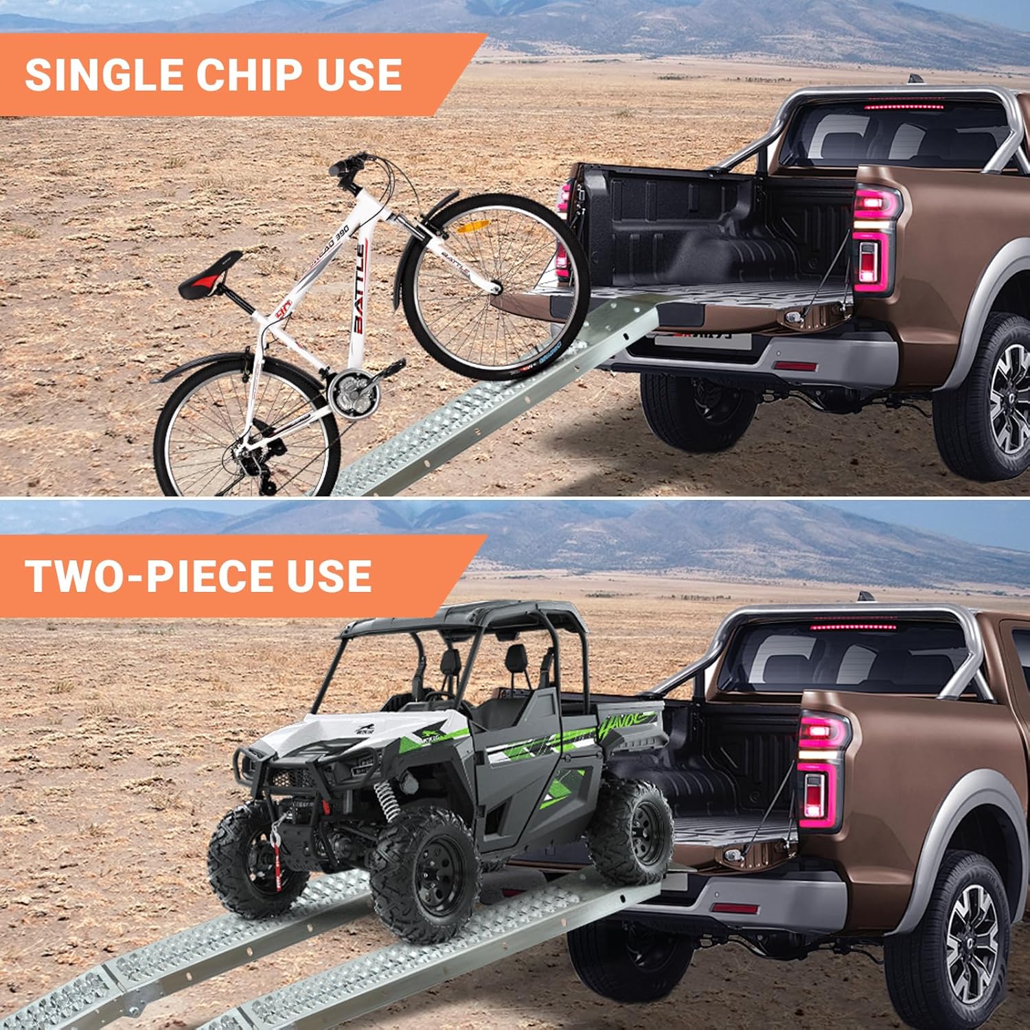 Aluminum Motorcycle Ramp, 750 Lbs Capacity, 7.25ft Folding Loading Ramp Truck Ramp with Load Straps for Pickup Trucks, Motorcycles, ATVs, UTVs, Lawn Mowers, Dirt Bikes (2)