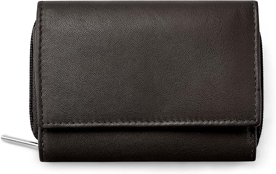 Woodland Leathers Small Ladies Purse, Genuine Leather RFID Protected Purses for Women, Card Wallet for Women with Coin Pocket and ID Window Black