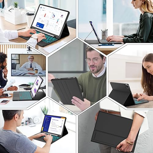 Miniatura 7 de JADEMALL Funda para iPad Air de 11 pulgadas (M2) 2024 con teclado, panel táctil inteligente retroiluminado de 7 colores, funda de teclado Bluetooth