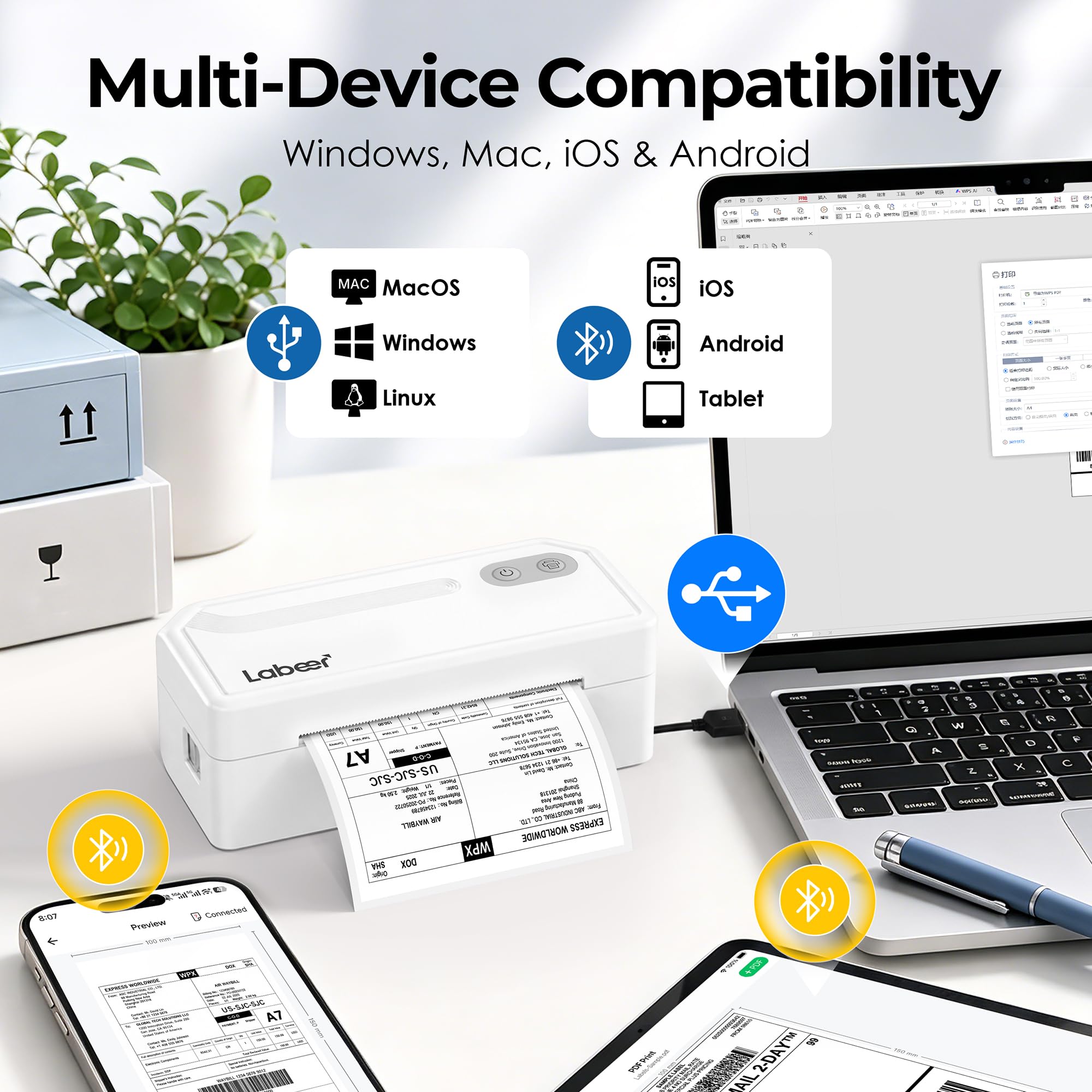 Labeer Bluetooth Thermo-Versand-Etikettendrucker, kabelloser 4x6-Drucker