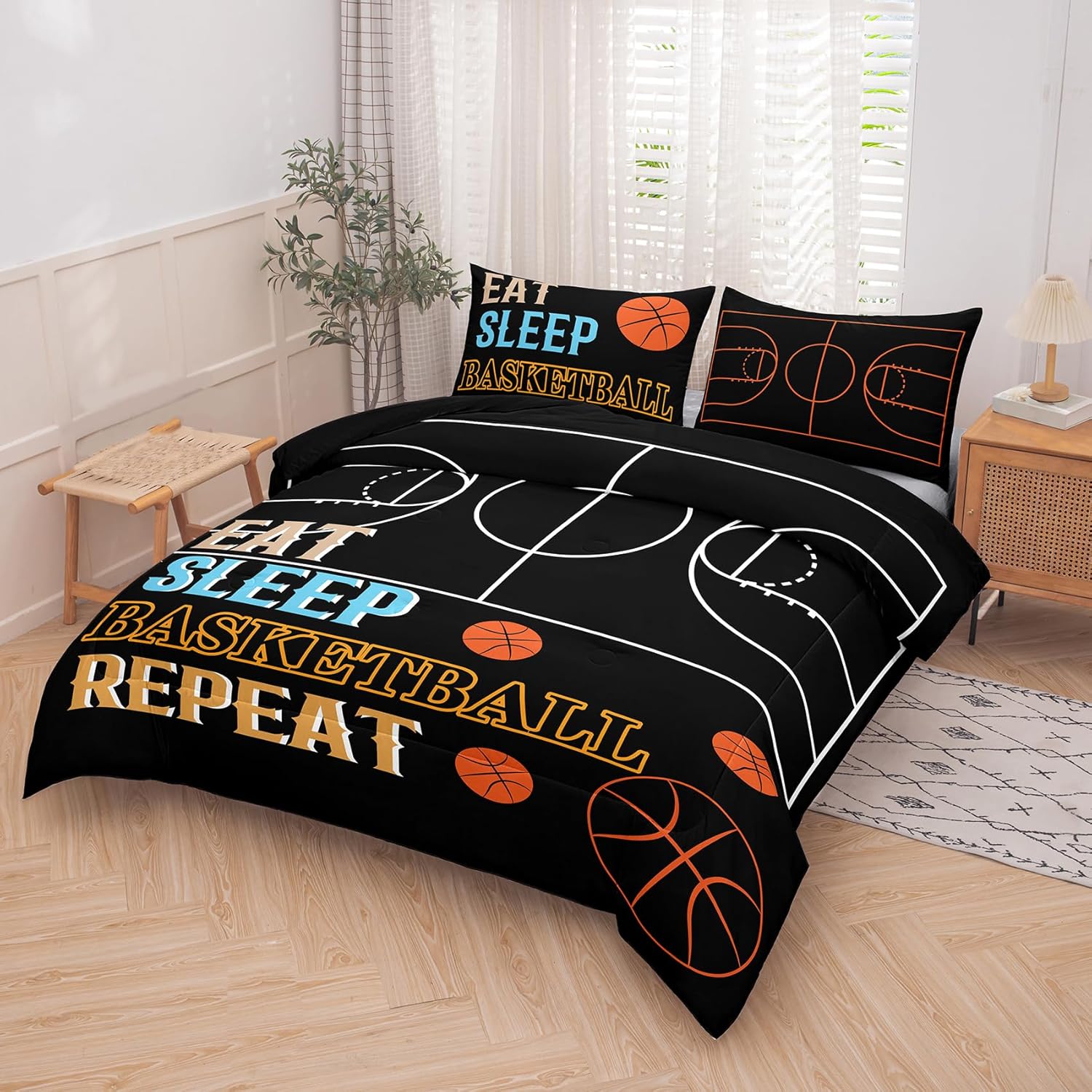 Peopleareok Basketball Bedding Set Twin (68x86 Inch), 3D Printed Basketball Theme Comforter, Sport Bedding Set for Boys Kids, 2 Pieces Soft Microfiber Comforter Set for Boys with Pillowcase - Image 2