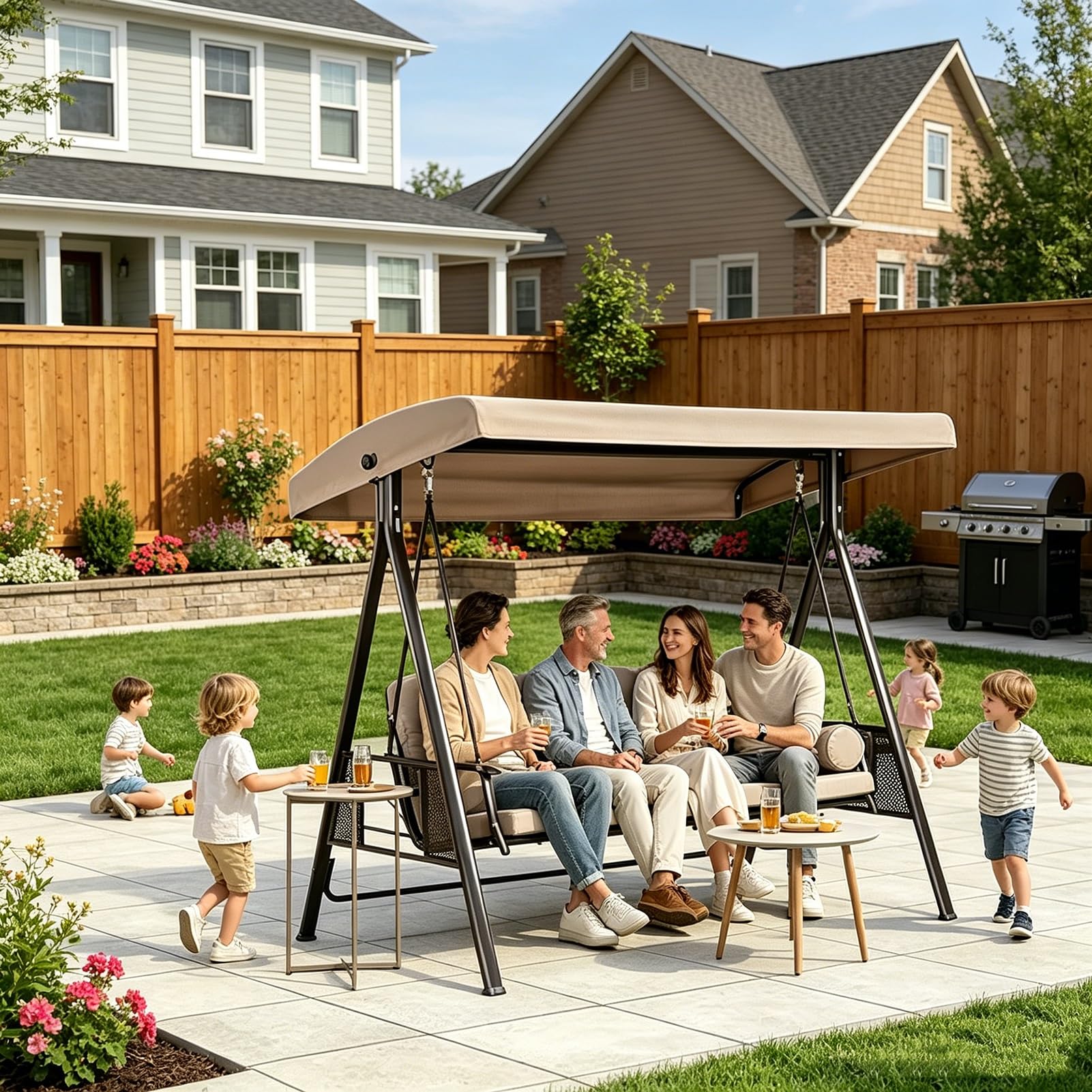 Toit de Rechange pour Balançoire Patio 2-3 Sitzer, Wasserdicht Housse de Balancelle de Jardin Anti-UV pour Protection de Meubles D'extérieur(Black,191x120x18cm/75x47x7in)