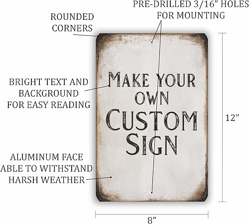 Miniatura 2 de Letrero de metal personalizado de 8 x 12 pulgadas, aspecto antiguo, fondo envejecido, material compuesto de aluminio duradero para uso en exteriores