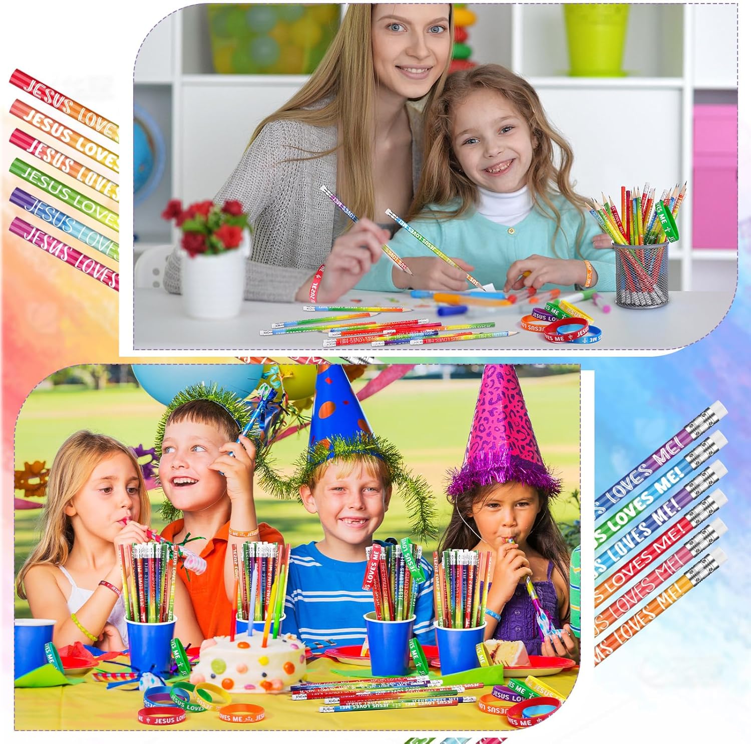 Zhanmai 48 Pcs Jesus Loves Me Pencils Silicone Wristbands Set Religious Colorful Wooden Pencil Christian Bible Verse Rubber Wristbands for Church Sunday School Gift Classroom Reward - Image 7