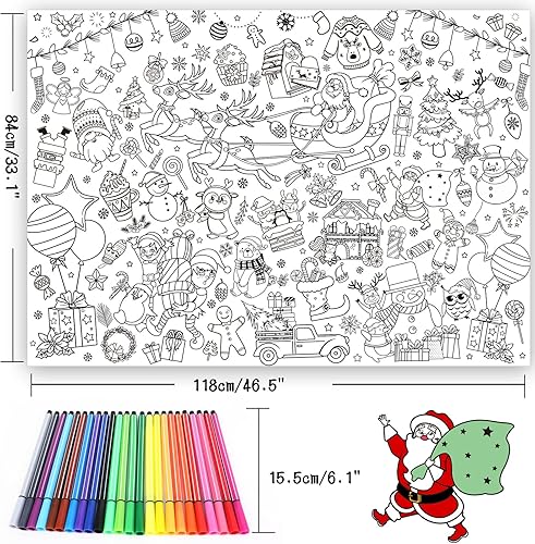 Miniatura 4 de HOWAF Póster gigante para colorear de Navidad con 24 bolígrafos de pintura, pancarta de papel gigante para colorear o mantel para niños, actividades