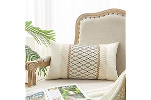 Beige and Black Grid Lumbar Pillow Covers for a Textured Farmhouse Look