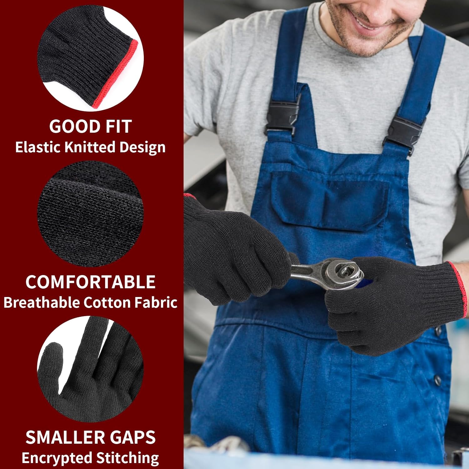 12 Pairs Black Gloves Men Women, Cooking Gloves for BBQ, Cooking, Grilling, Oven, Heat Resistant, Mechanics, Welding, Gardening Field Dressing Safty Work Gloves Bulk, Medium
