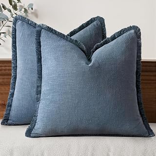 MIULEE Decorative Throw Pillow Covers Neutral Linen Fringe Throw Pillows Set of 2 Blue Ashes Boho Farmhouse Cushion Covers with Tassels for Couch Sofa Bed Spring Home Decor 20x20 Inch - Amazon product rated Grade A