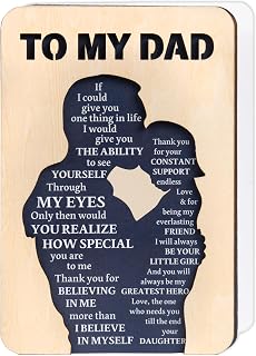 Wooden Birthday Card From Daughter, Sentimental Fathers Day Card For Dad 2 Layers With Stickers, Heartfelt Valentines, Happy Father's Day Gift Ideas From Little Girl, Kid (Size 5.9" X 3.94")