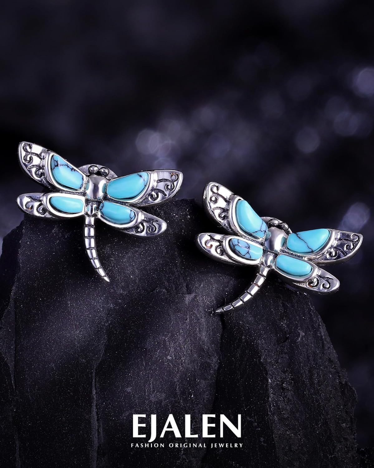 S925 Sterling Silver Turquoise Dragonfly Sunflower/Hummingbird/Butterfly/Cross/Anchor Earring Vintage Bohemian Jewelry Natural Drop/Stud Earrings Birthday Jewelry Gifts for Women