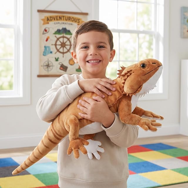 Foto 4 de 8 de lilizzhoumax Peluche de dragón barbudo de lagarto de 46 cm, realista, gecko, divertido, lindo, súper suave