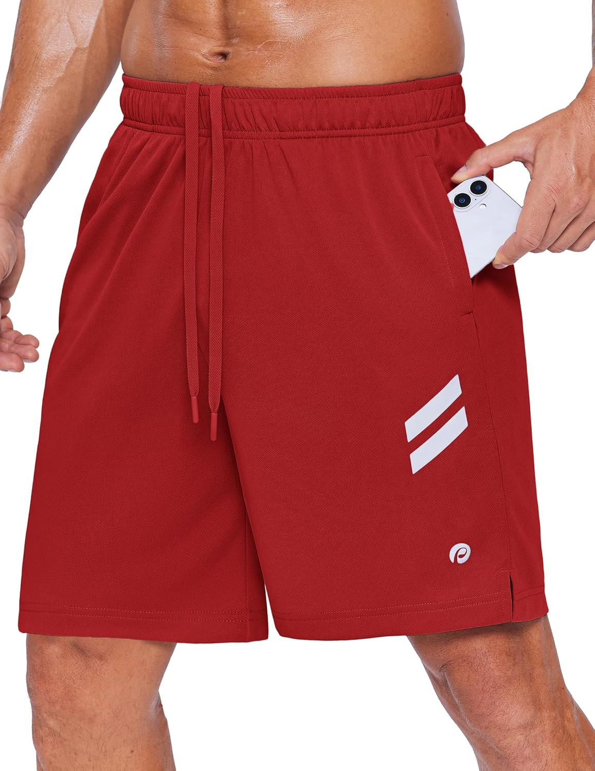 PINSPARK Men's 7 Inch Athletic Gym Shorts, Breathable Quick Dry Workout Running Shorts with Zipper Pockets