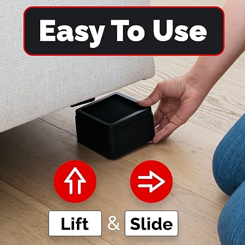 Miniatura 5 de iPrimio - Elevadores de cama y muebles, elevador cuadrado de hasta 2 pulgadas y eleva hasta 10.000 libras, protege suelos y superficies, plástico