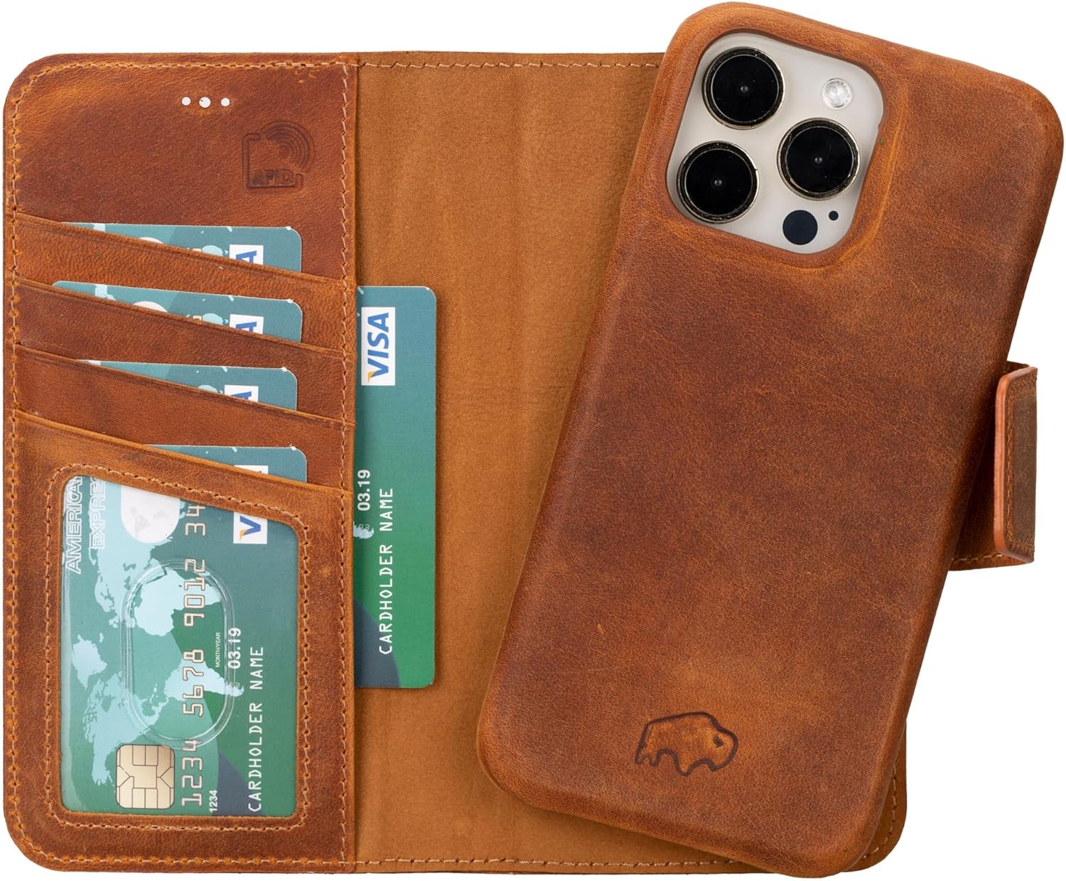 BLACKBROOK Wallet Case for iPhone 15 Pro Max, Burkley Premium Leather Detachable 2-in-1 Wallet for MagSafe, 4 Credit Card Slots and ID Pocket with RFID, Compatible with iPhone 15 Pro Max Flip Cover