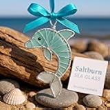 Handmade Sea Glass Ocean Ornament, 2D Coastal Christmas Tree Hanging Decor,Ocean-Inspired Memorial Hanging Decoration, Sea Glass Art Decoration Keepsake, Xmas Holiday Home Decor (Dolphin)