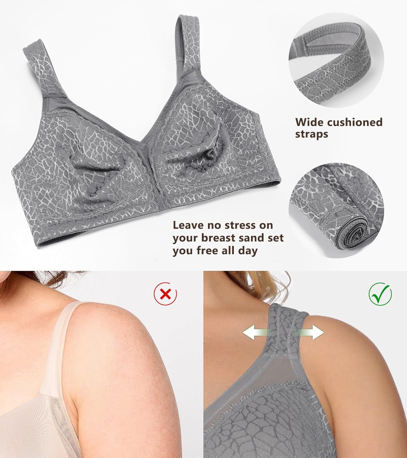 DotVol Women's Full Figure Minimizer Bras Comfort Large Busts Wirefree Non Padded Plus Size Bra - Image 5