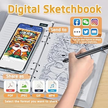 Digital Sketchbook, Smart Digital Notebook & Drawing Pad with Erasable Paper, 5 Refills, Smart Sync Pen for Drawing, Writing, and Note-Taking